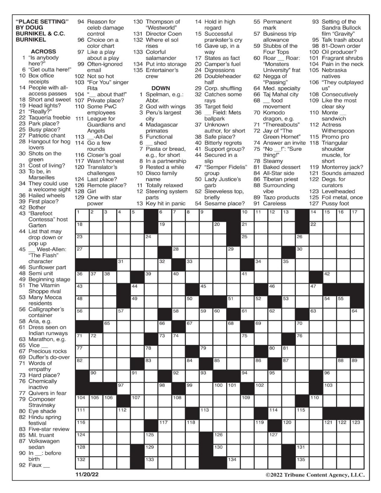 La Times Crossword: Nov. 20, 2022 | Crosswords | Yakimaherald intended for La Times Free Printable Crosswords