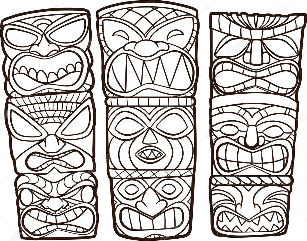 Laden Sie Lizenzfreie Cartoon Tiki Totems. Vektor-Illustration with regard to Tiki Coloring Pages Free Printables