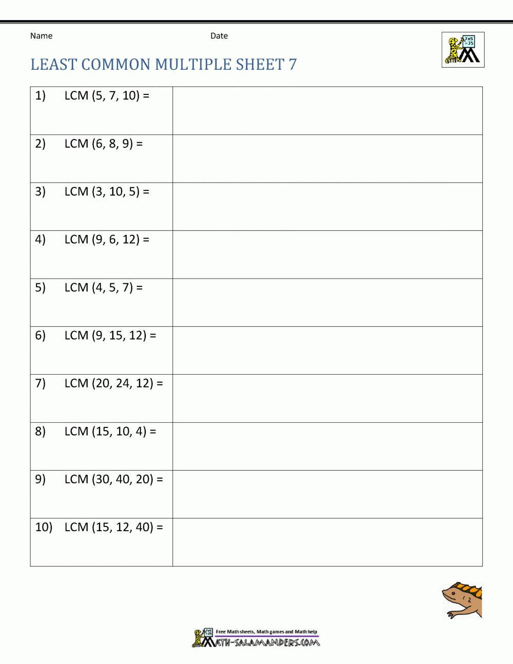 Least Common Multiple Worksheets Page inside Least Common Multiple Worksheet Free Printable