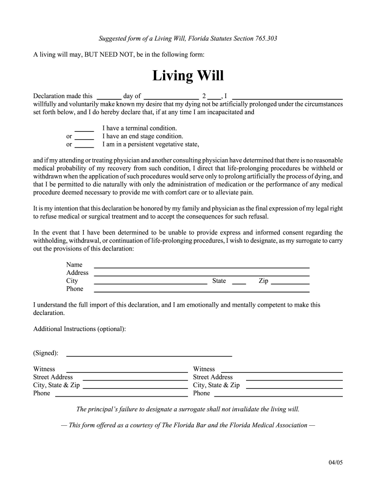 Living Will Form Florida - Fill Online, Printable, Fillable, Blank throughout Free Online Printable Living Wills