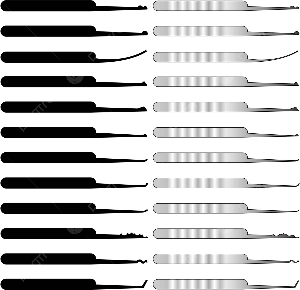 Lockpick Aasortment Safe Insecure Silhouette Vector, Safe with Free Printable Lock Pick Templates