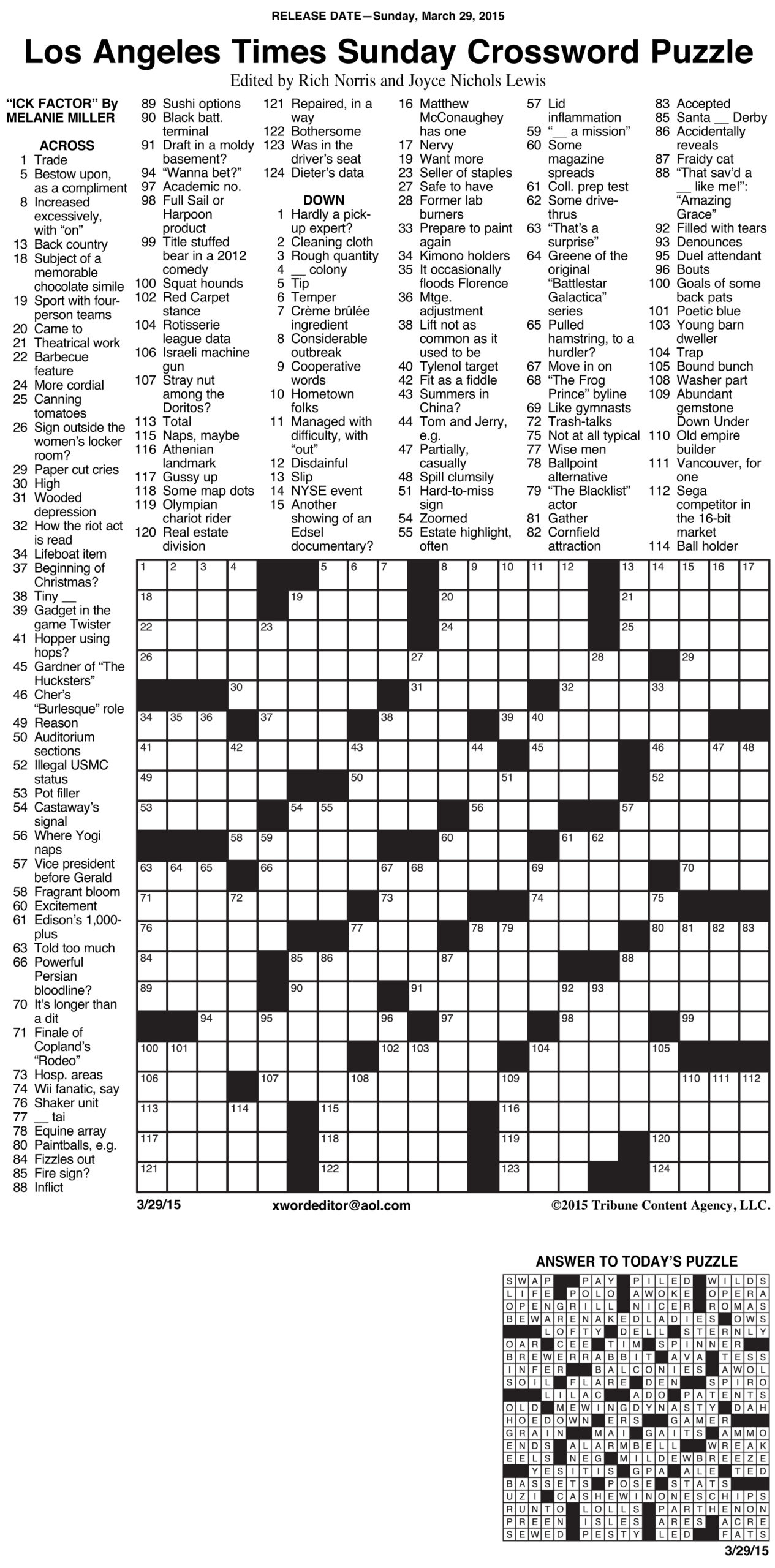 Los Angeles Times Sunday Crossword Puzzle within Free Printable Sunday Crossword Puzzles