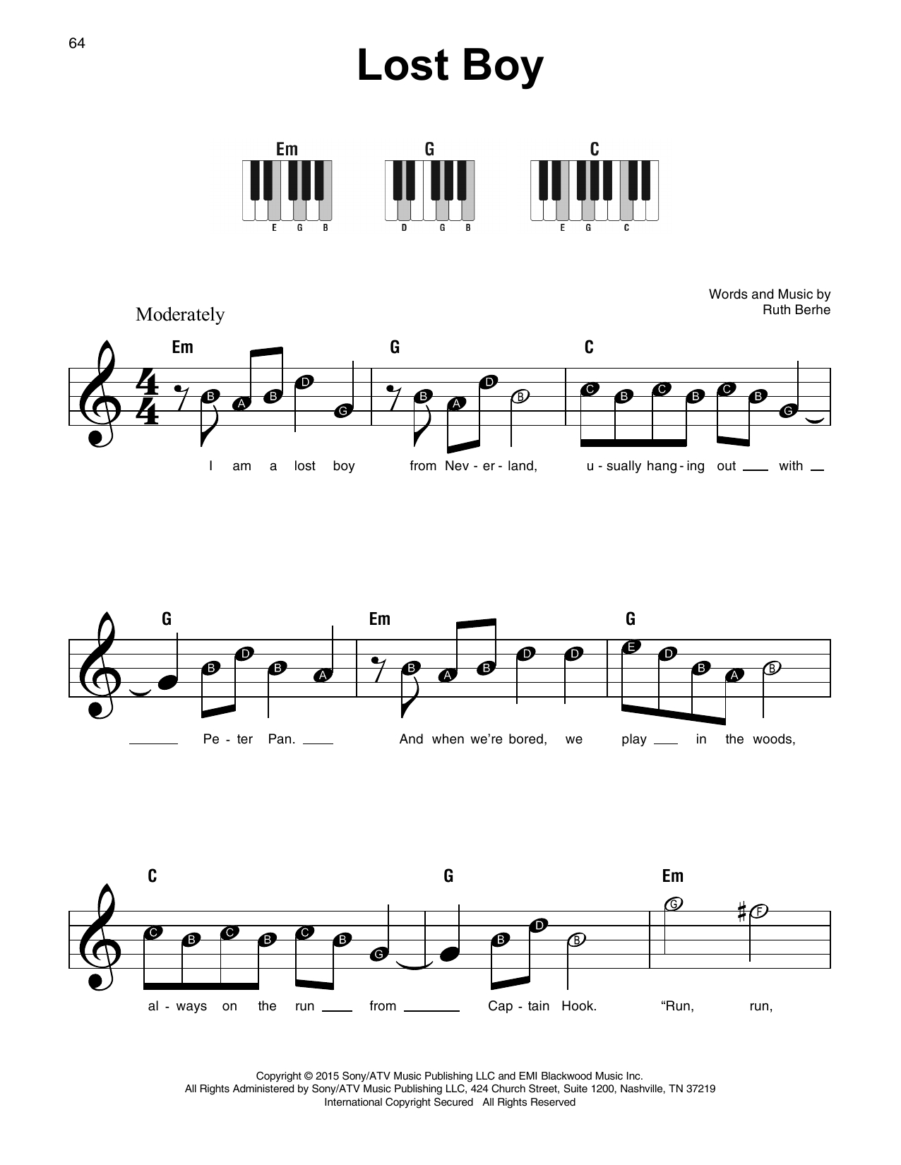 Lost Boy Sheet Music | Ruth B | Super Easy Piano with Lost Boy Piano Sheet Music Free Printable