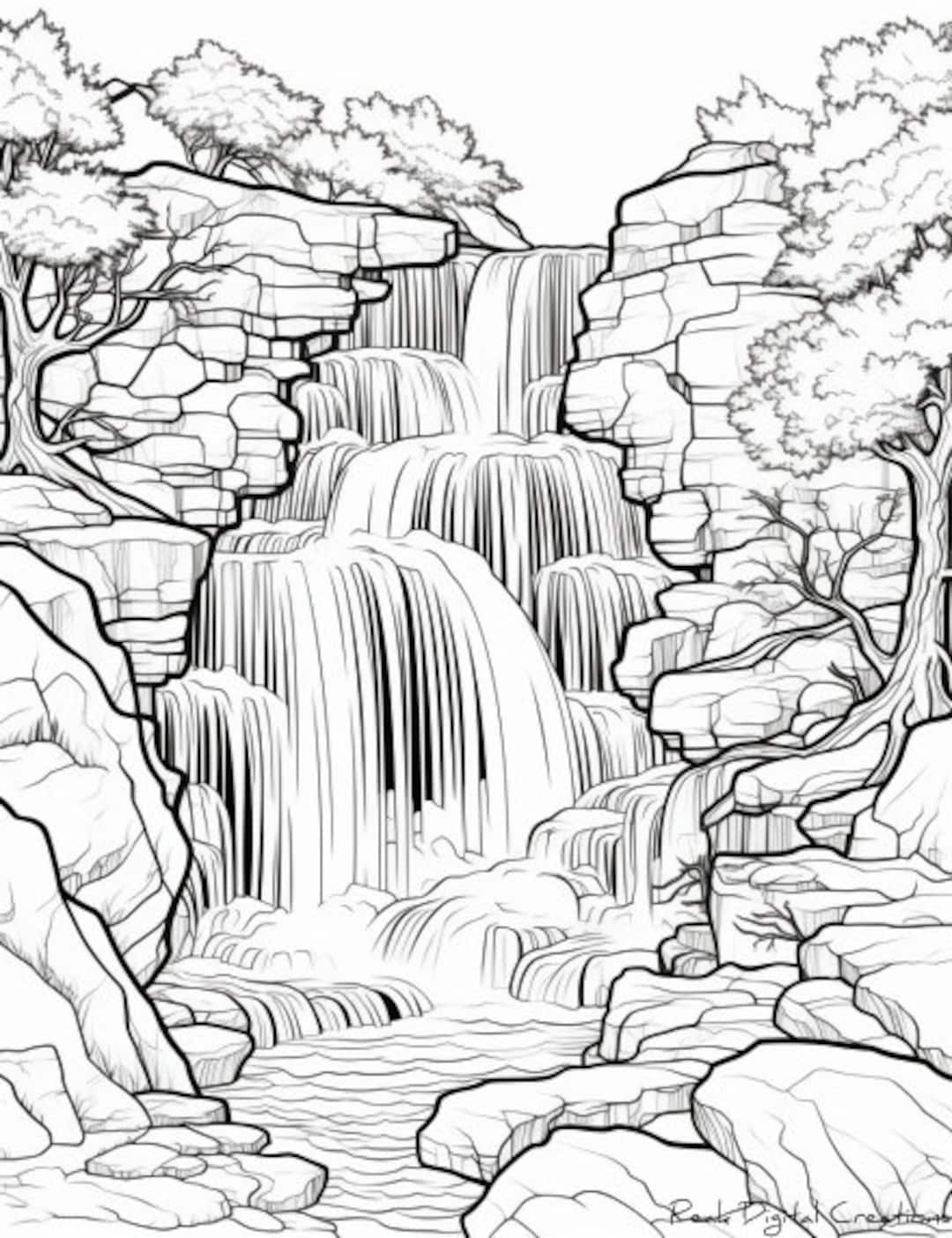 Magical Waterfall Coloring Page Printable - Etsy with regard to Free Printable Waterfall Coloring Pages