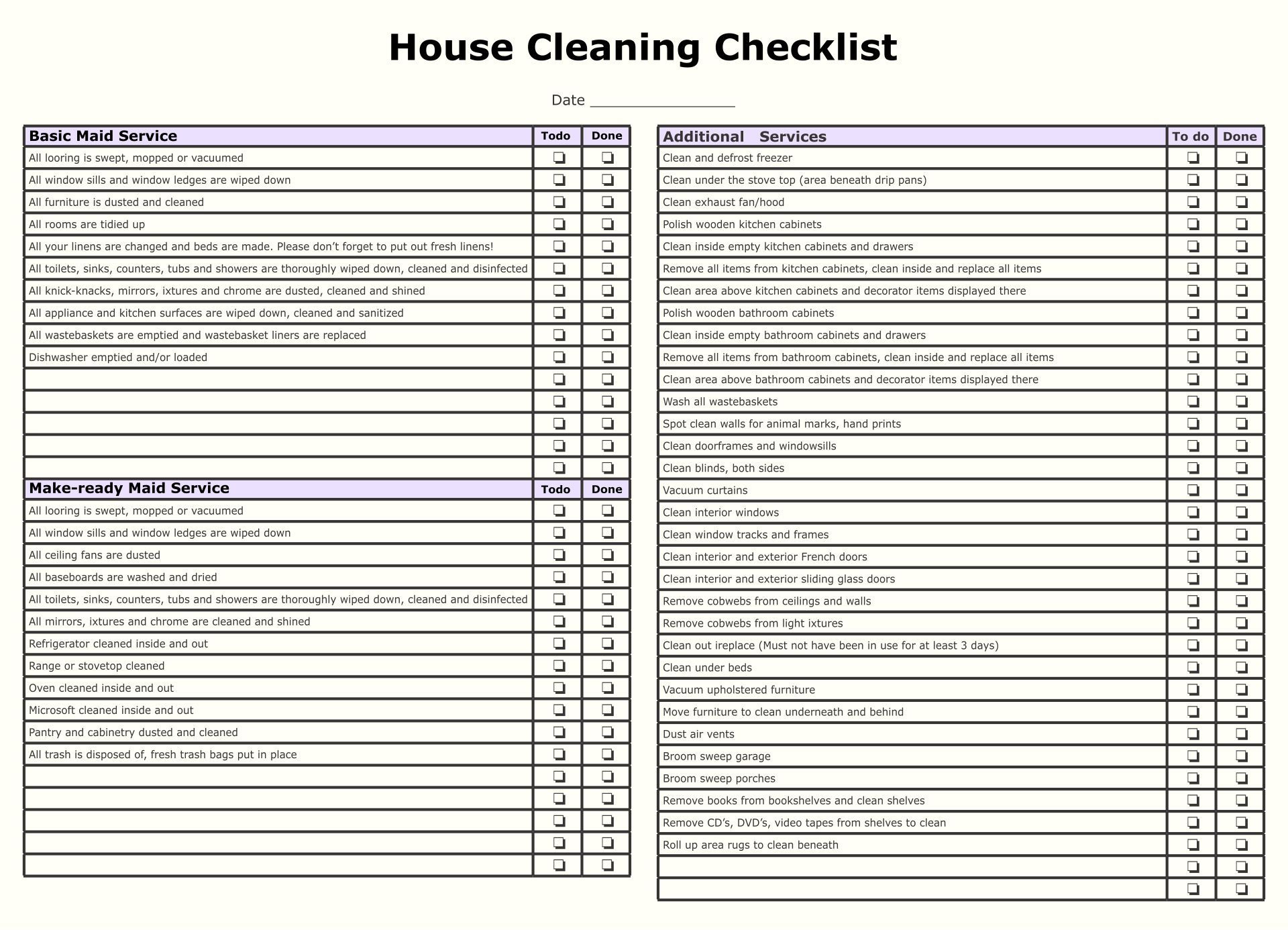 Maid Service Checklist - 10 Free Pdf Printables | Printablee inside Free Printable House Cleaning Checklist for Maid