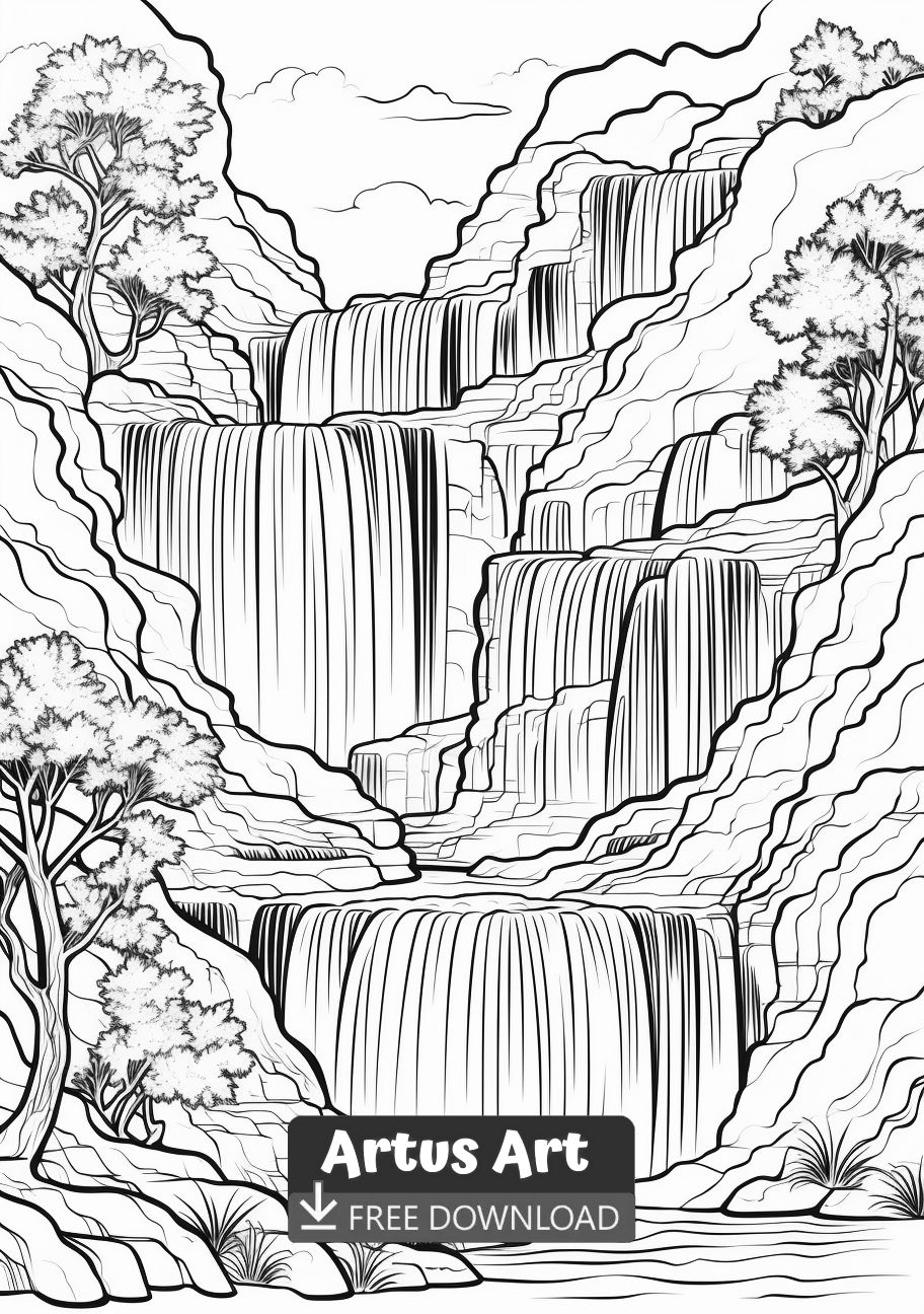 Majestic Waterfall Coloring Page | Coloring Pages, Waterfall Art inside Free Printable Waterfall Coloring Pages