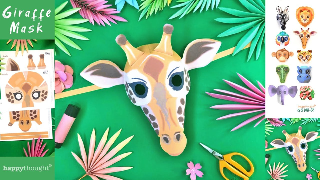 Make Your Own 3D Paper Giraffe Mask. Instantly Download Diy Giraffe Mask Template From Happythought inside Giraffe Mask Template Printable Free