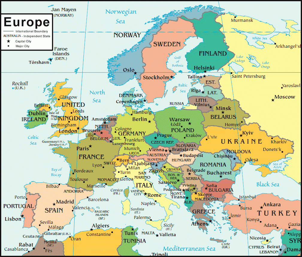 Map Of Europe And Hundreds More Free Printable International Maps pertaining to Free Printable Map Of Europe With Cities