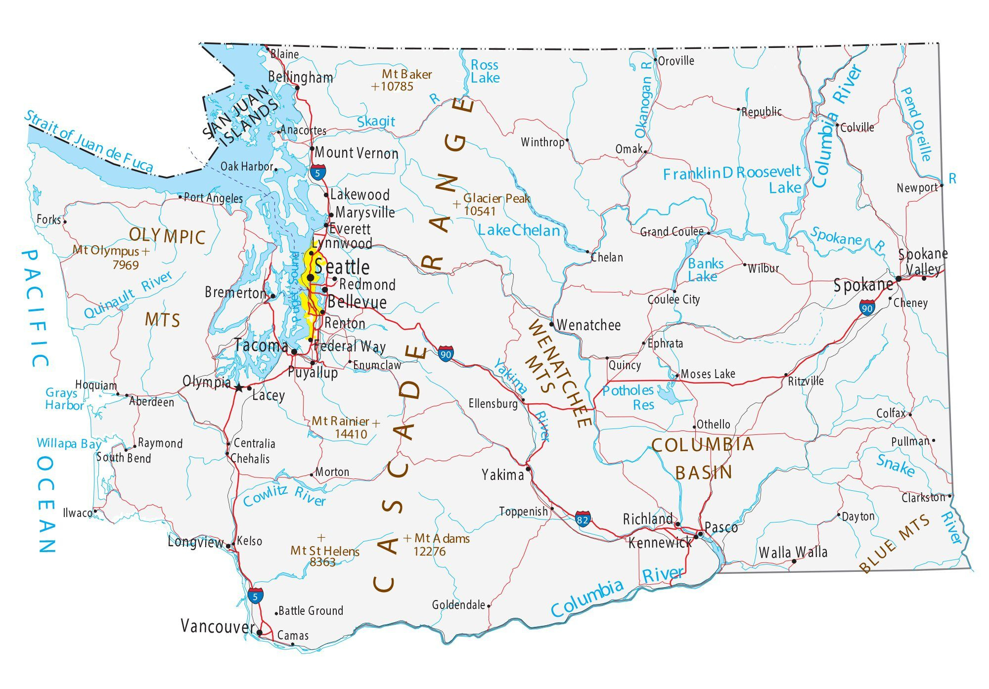 Map Of Washington - Cities And Roads - Gis Geography with regard to Free Printable Map of Washington State