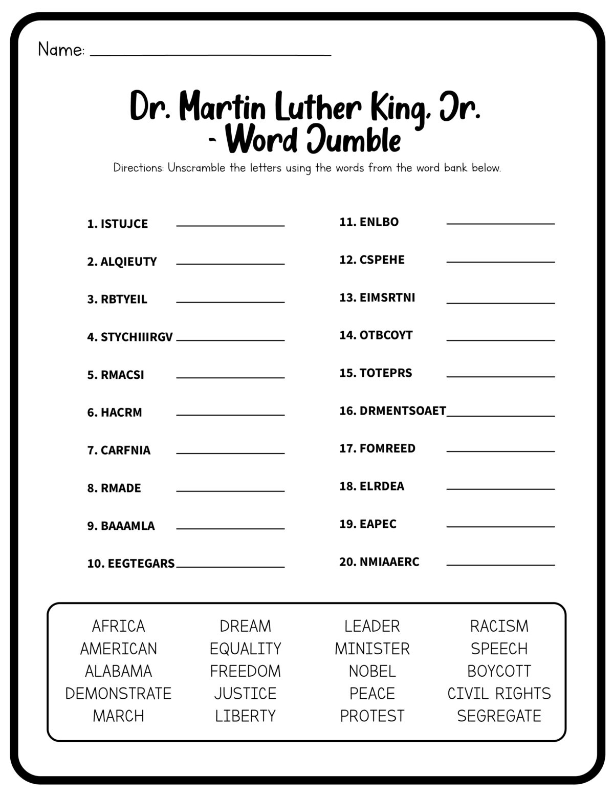 Martin Luther King, Jr. Worksheets (Free Printables) - Frugal Mom Eh! throughout Free Printable Martin Luther King Jr Worksheets