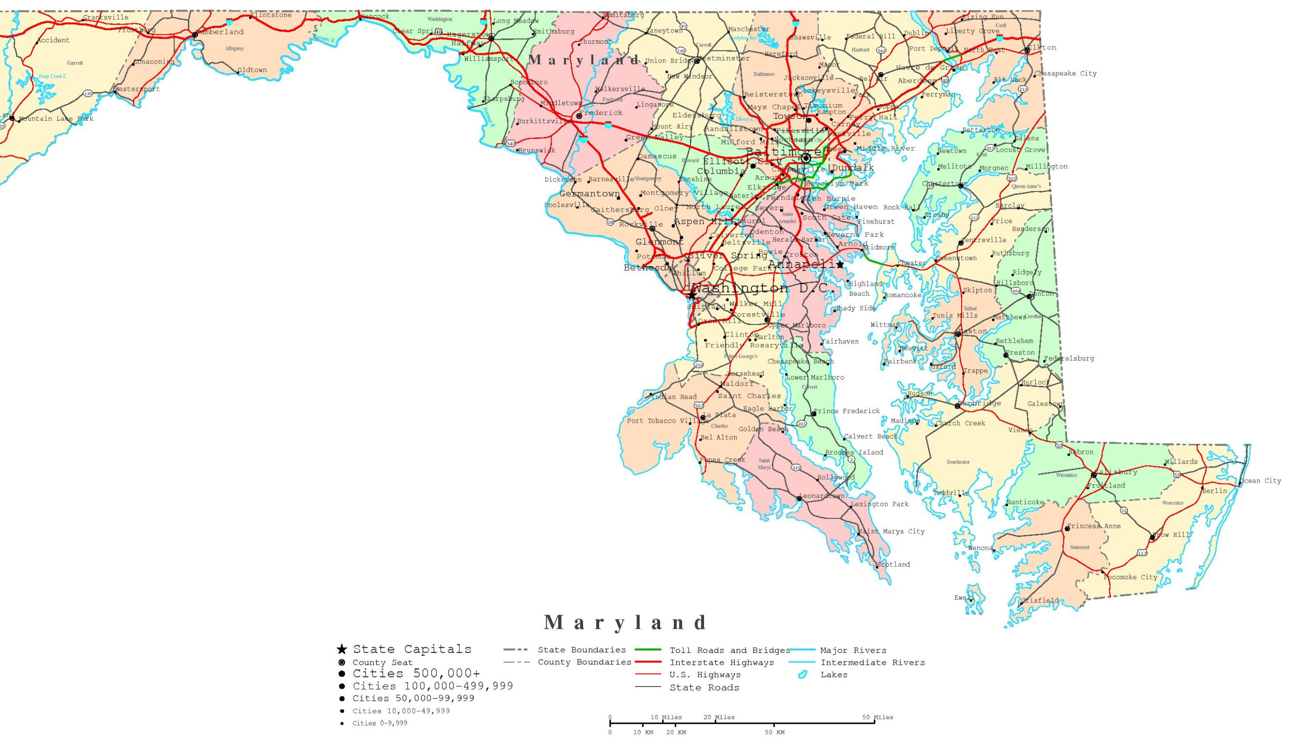 Maryland Printable Map intended for Free Printable Map of Maryland