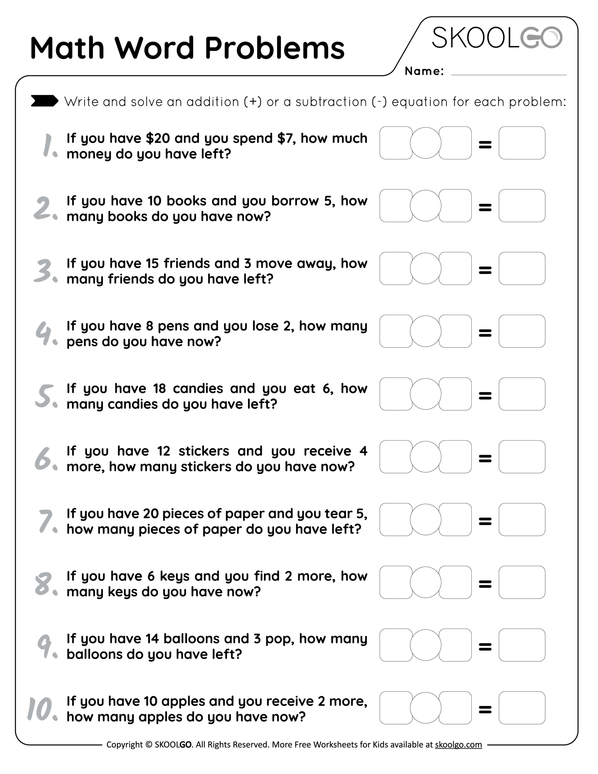 Math Word Problems - Free Worksheet For Kids - Skoolgo throughout Free Printable Math Word Problems