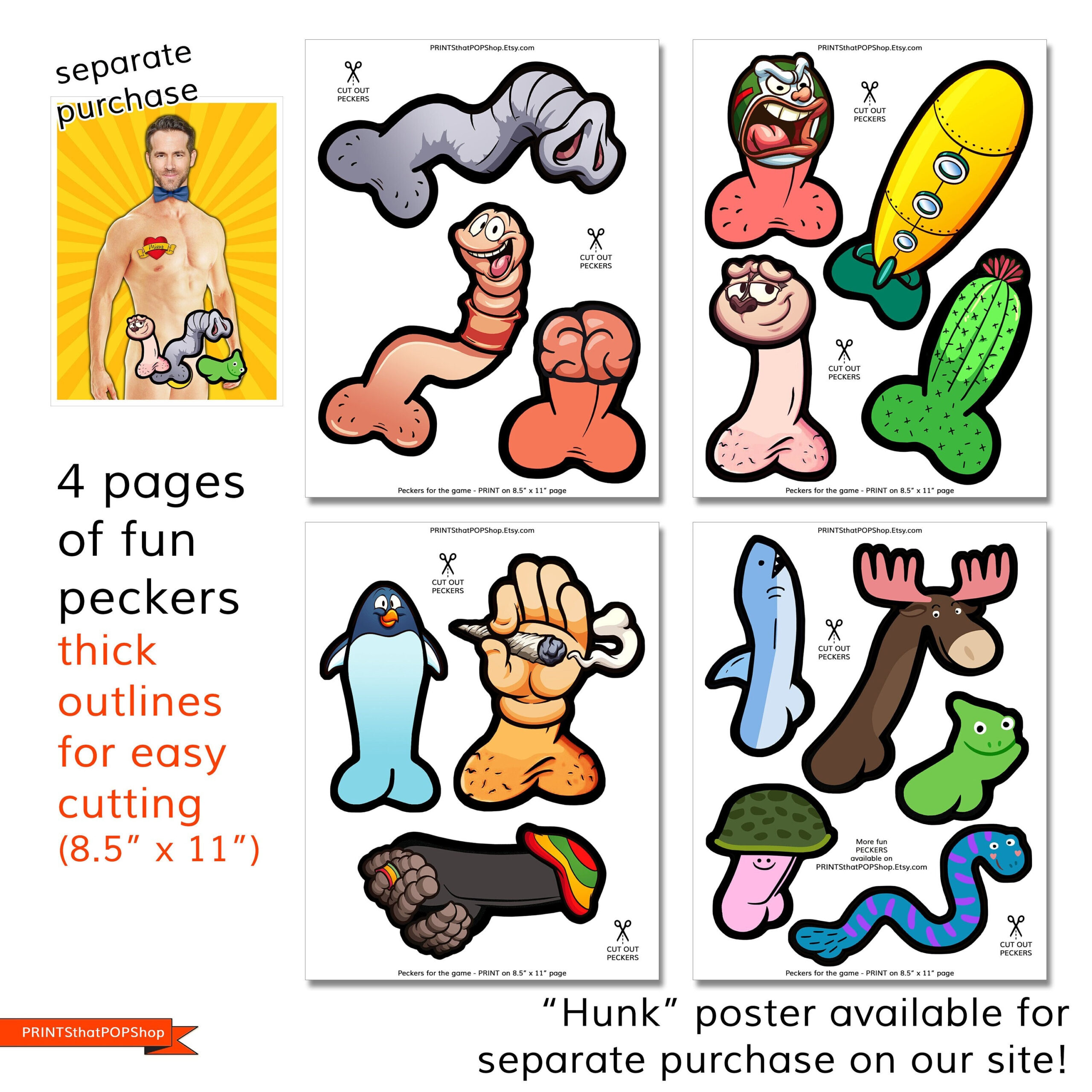 Mature,Extra Peckers,Extra Junk For Pinning The Hunk Game in Pin the Junk on the Hunk Free Printable