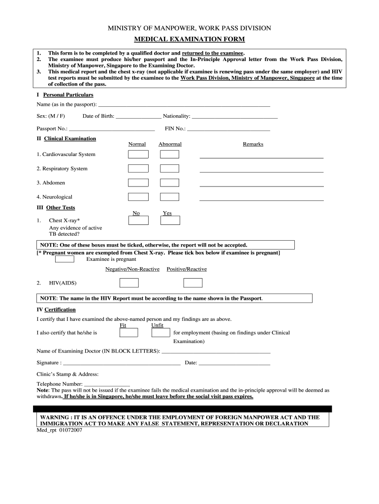 Medical Examination Form For Employment - Fill Online, Printable pertaining to Free Printable Pre Employment Tests