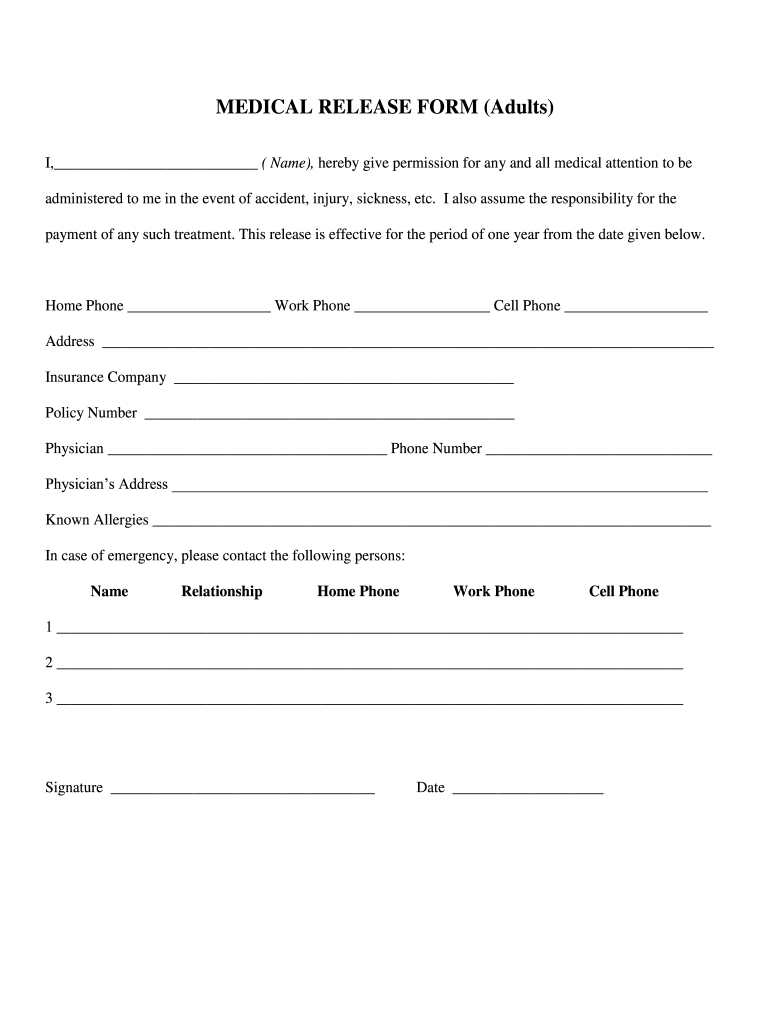 Medical Release Form - Fill Online, Printable, Fillable, Blank with Free Printable Medical Release Form