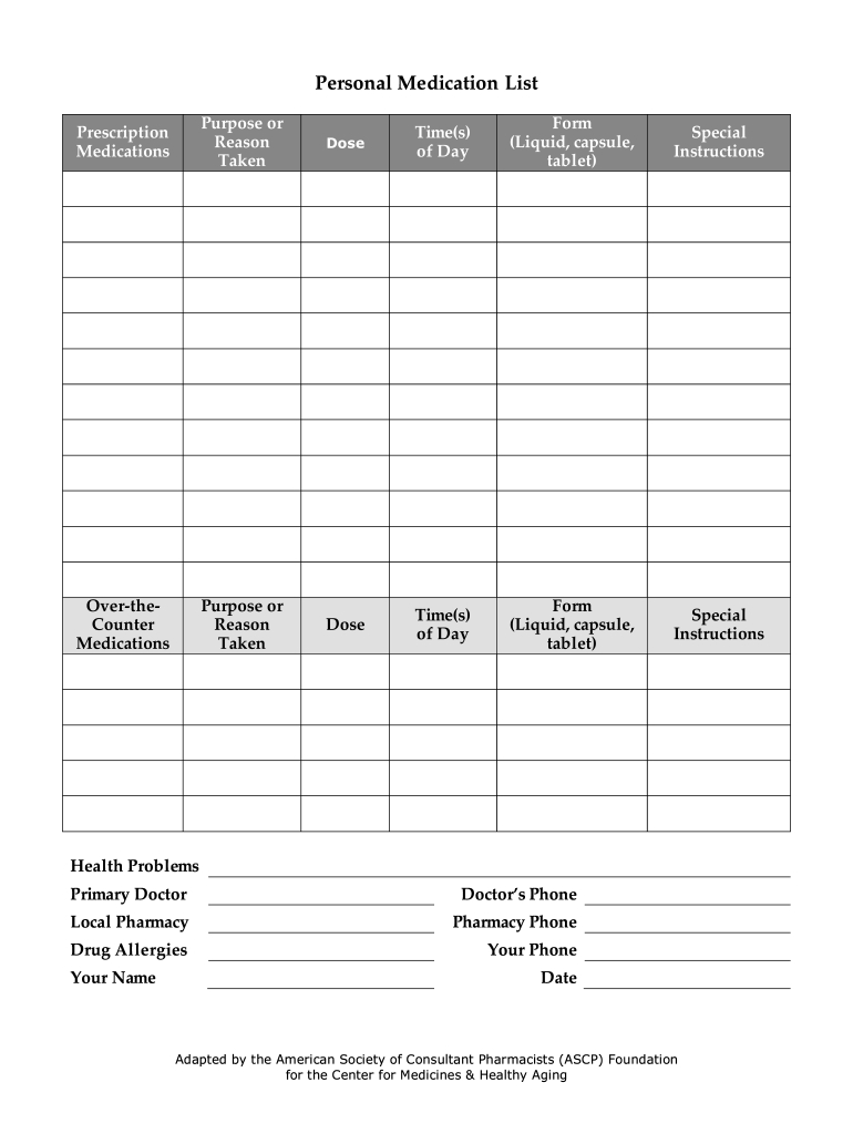 Medication List Template - Fill Online, Printable, Fillable, Blank in Free Printable Medication List Template