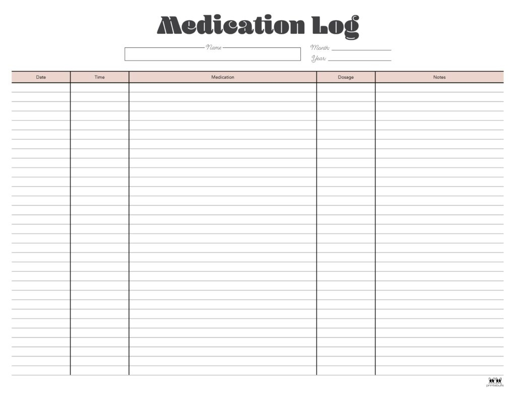 Medication Logs - 25 Free Printables | Printabulls inside Free Printable Medication Log Sheet