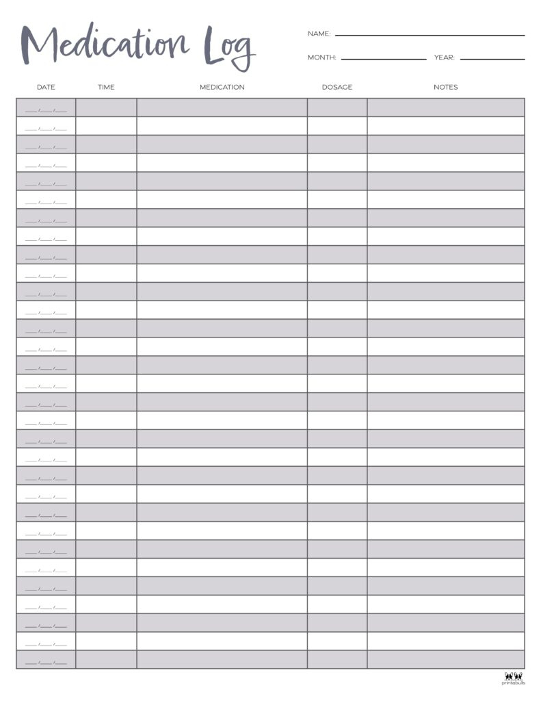 Medication Logs - 25 Free Printables | Printabulls throughout Free Printable Medication Log Sheet