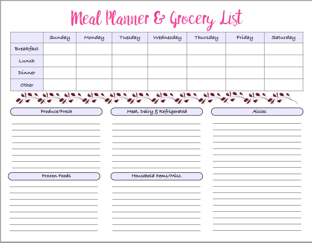 Menu &amp;amp; Grocery Printables pertaining to Free Printable Grocery List and Meal Planner