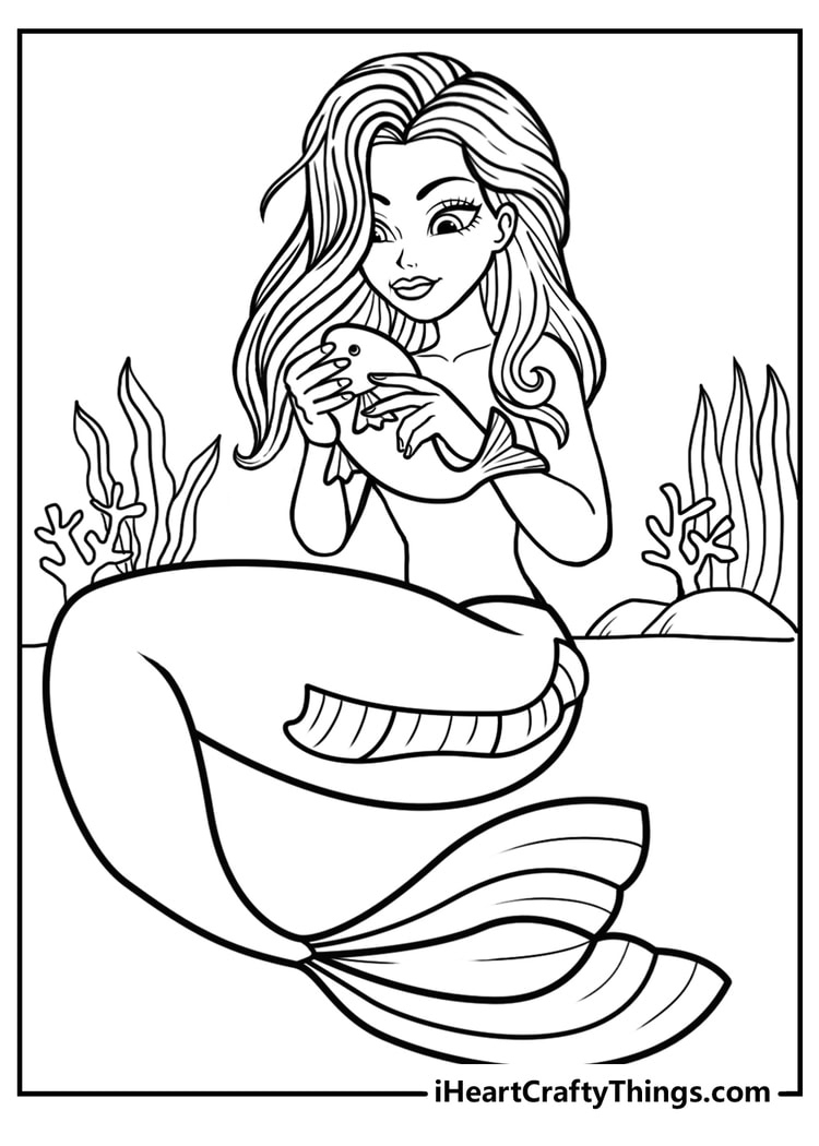 Mermaid Coloring Pages (100% Free Printables) with Free Printable Mermaid Coloring Pages For Adults