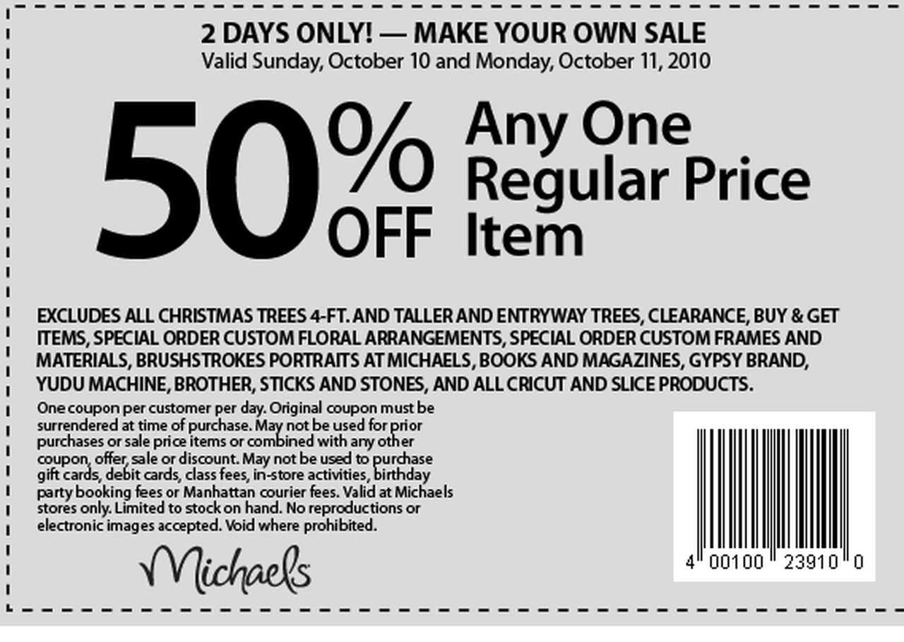 Michaels Coupons - 50% Off A Single Item &amp;amp; More At Michaels Coupon throughout Free Printable Michaels Coupons