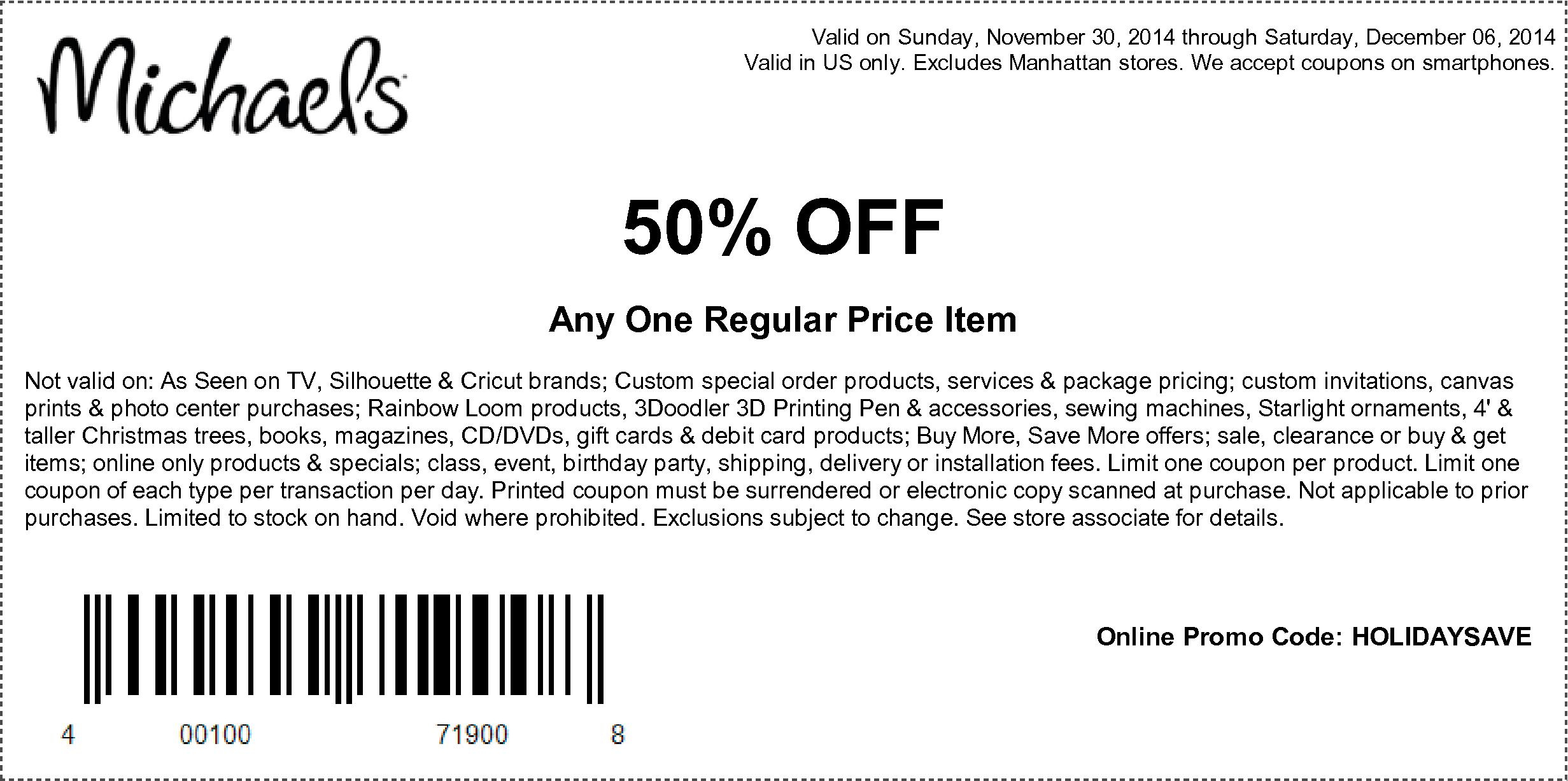 Michaels Coupons - 50% Off A Single Item &amp;amp; More At Michaels Coupon with Free Printable Michaels Coupons