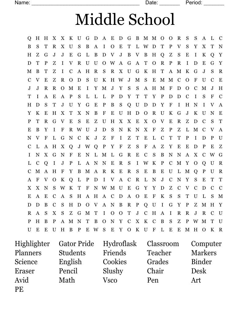 Middle School Word Search - Wordmint inside Free Printable Word Searches For Middle School Students