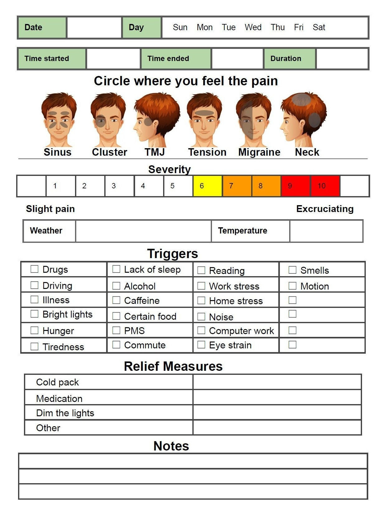 Migraine Tracker | Symptom Log | Printable Pdf | Instant Download in Free Printable Headache Diary