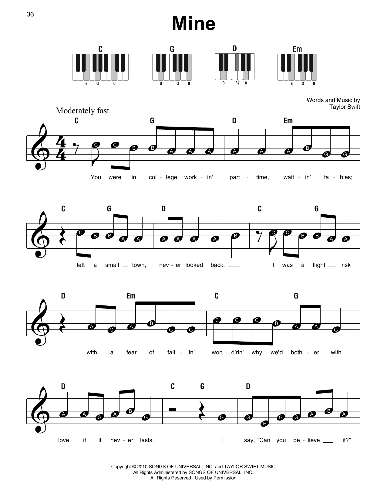 Mine Sheet Music | Taylor Swift | Super Easy Piano inside Taylor Swift Mine Piano Sheet Music Free Printable