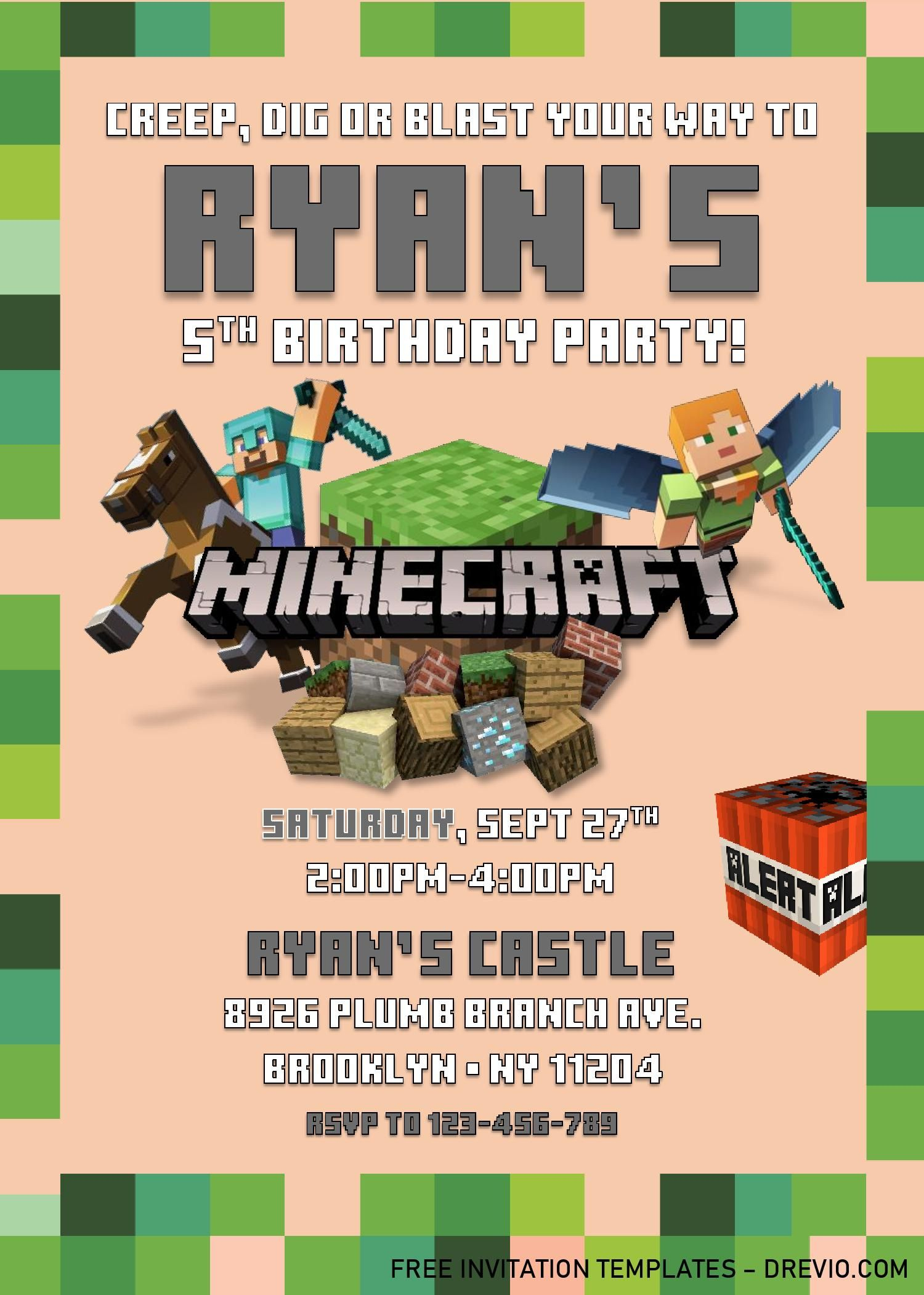 Minecraft Birthday Invitation Templates – Editable With Ms Word with regard to Free Printable Minecraft Invitations