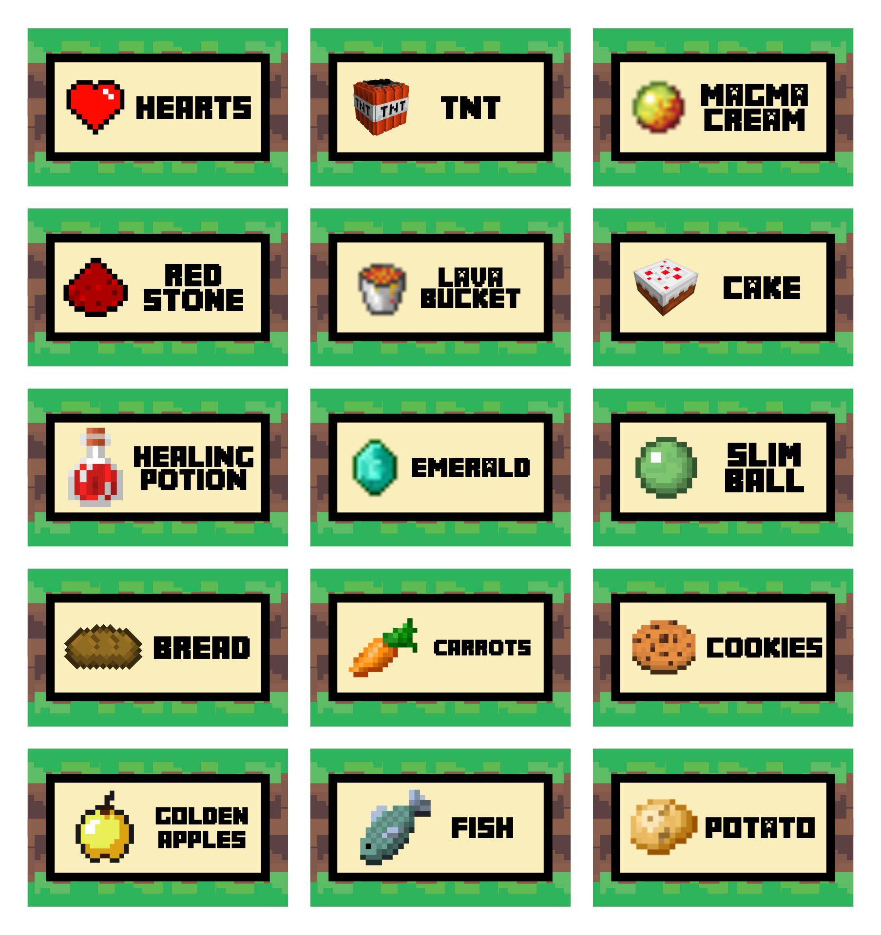 Minecraft Food Labels Printable Free with Free Printable Minecraft Food Labels