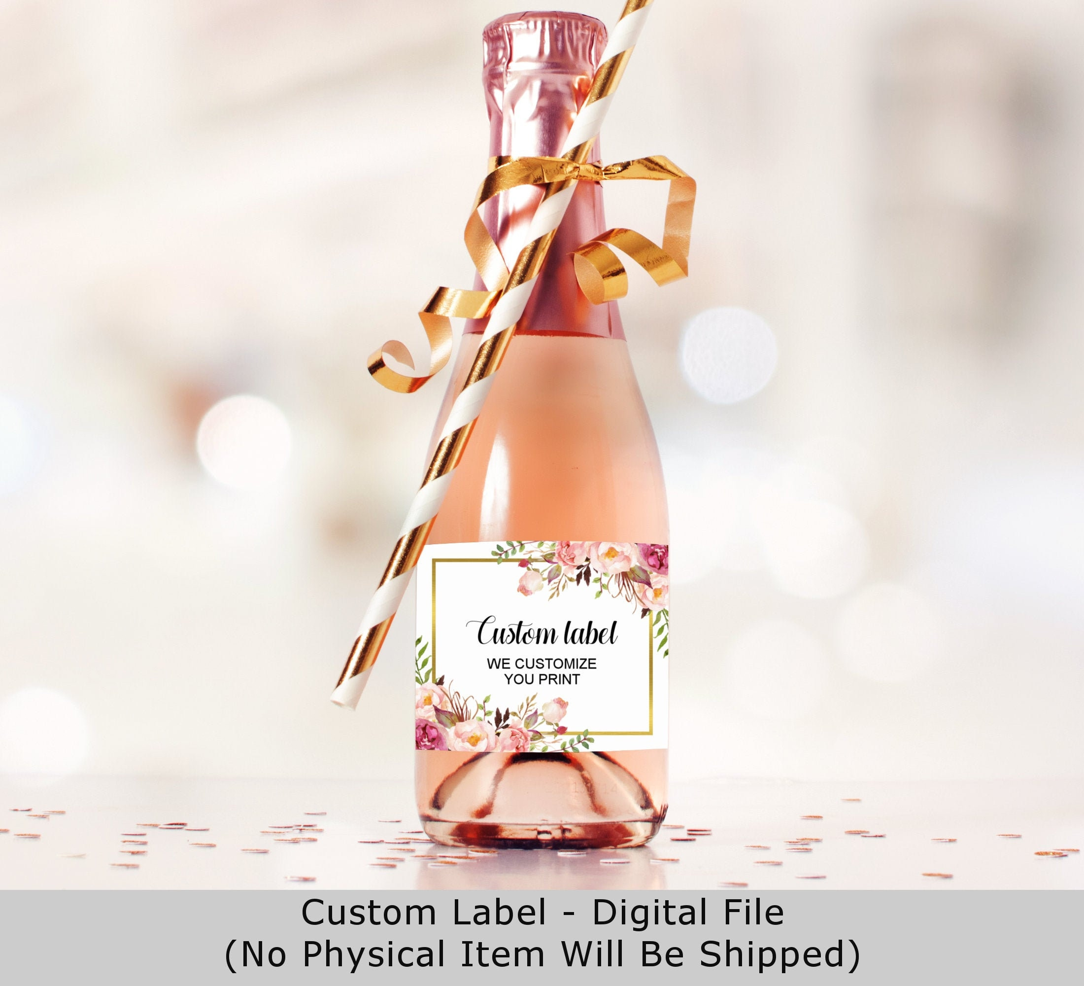 Mini Champagner Flasche Etikett Boho Rosa Floral Brautparty Baby regarding Free Printable Mini Champagne Bottle Labels