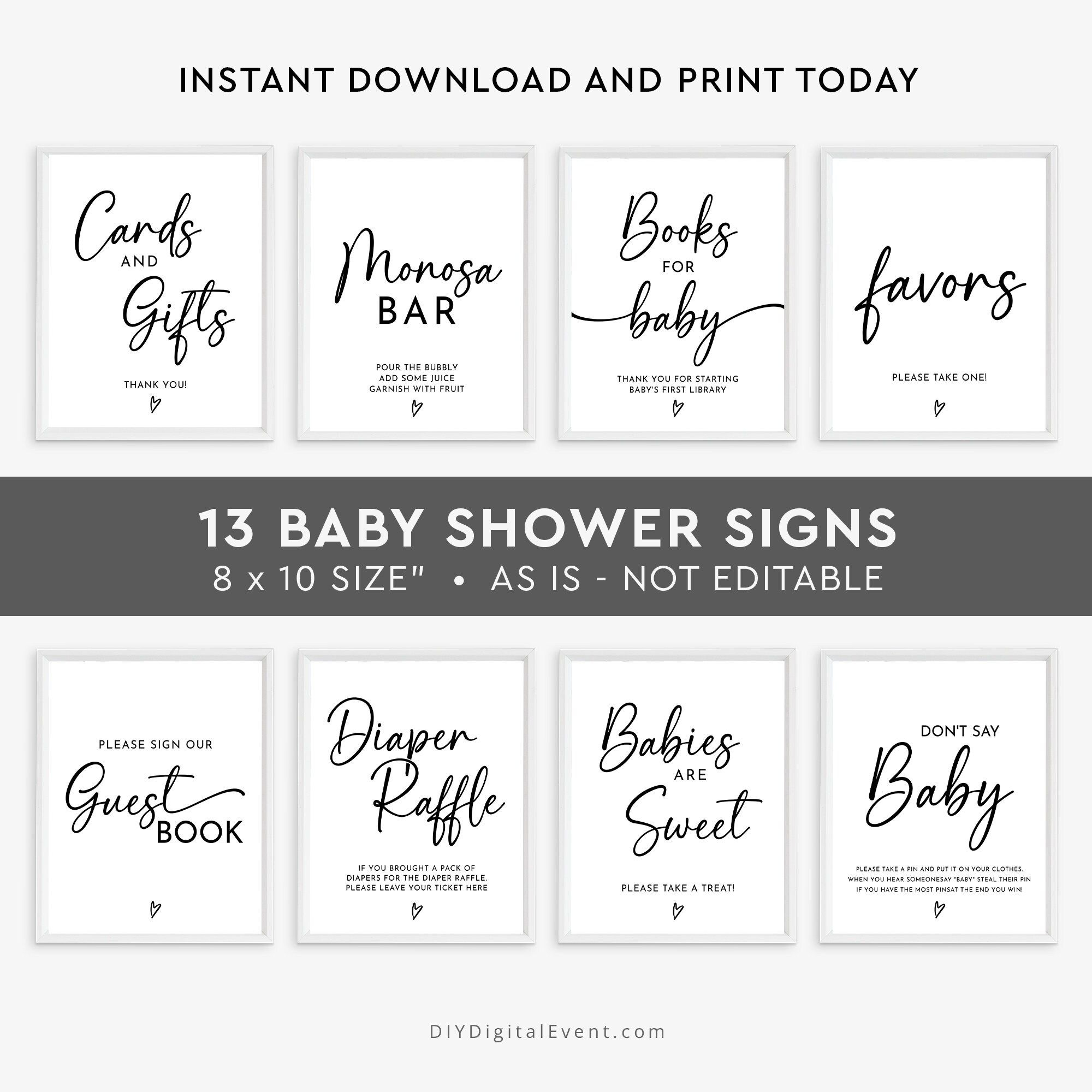 Minimalist Baby Shower Table Signs Bundle Printable Baby Shower pertaining to Free Printable Baby Shower Table Signs