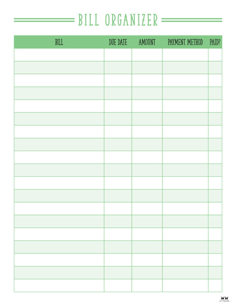 Monthly Bill Organizers - 18 Free Printables | Printabulls in Free Printable Bill Tracker