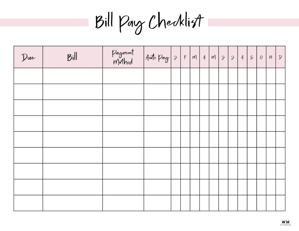 Monthly Bill Organizers - 18 Free Printables | Printabulls inside Free Printable Bill Checklist