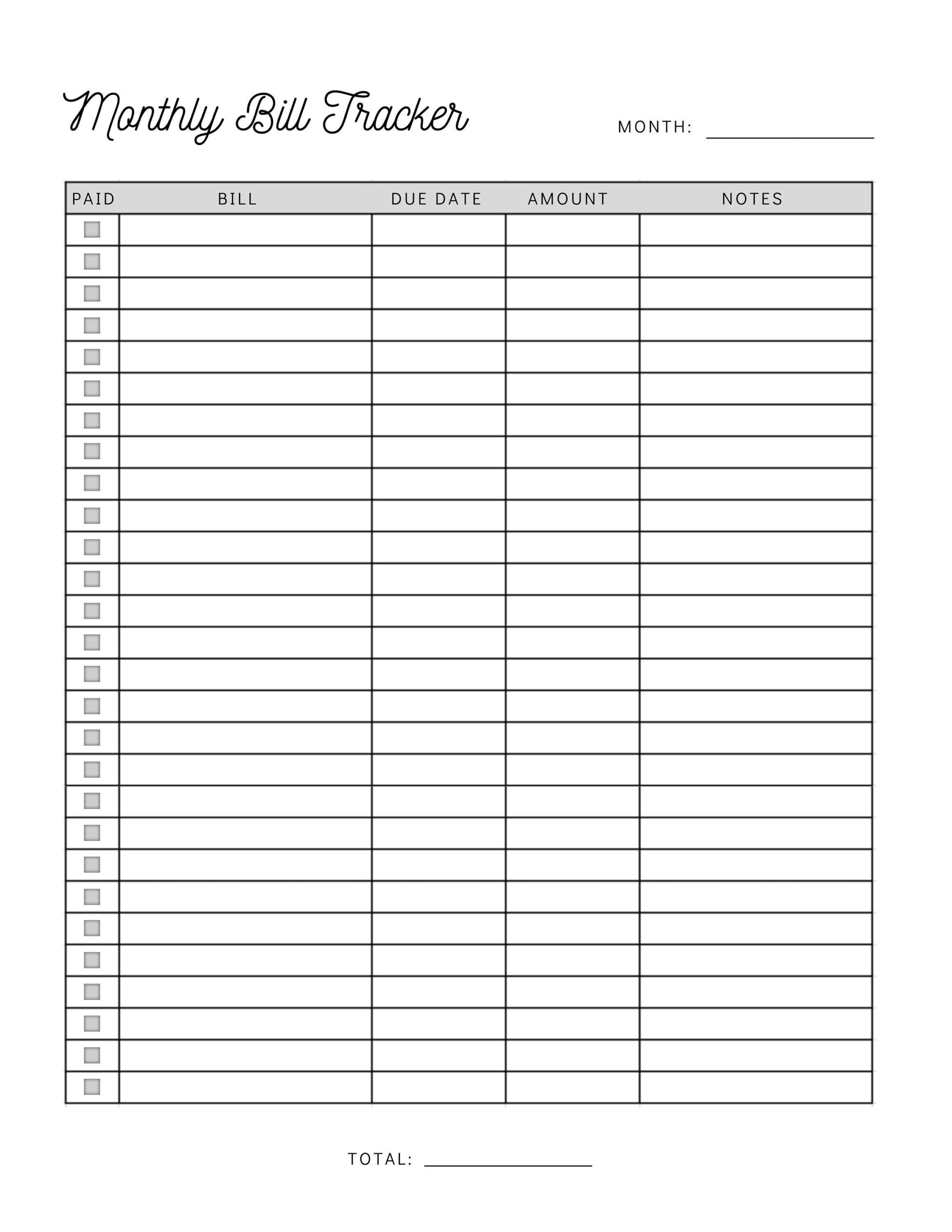 Monthly Bill Payment Tracker Printable | Bill Pay Checklist Organizer | Bill Log Planner | Instant Download for Free Printable Monthly Bill Checklist