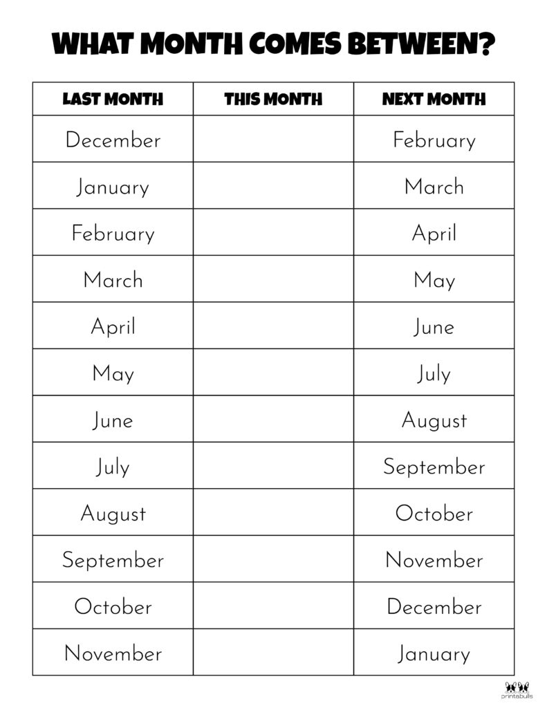 Months Of The Year Worksheets &amp;amp; Printables | Printabulls with Months of the Year Printables Free