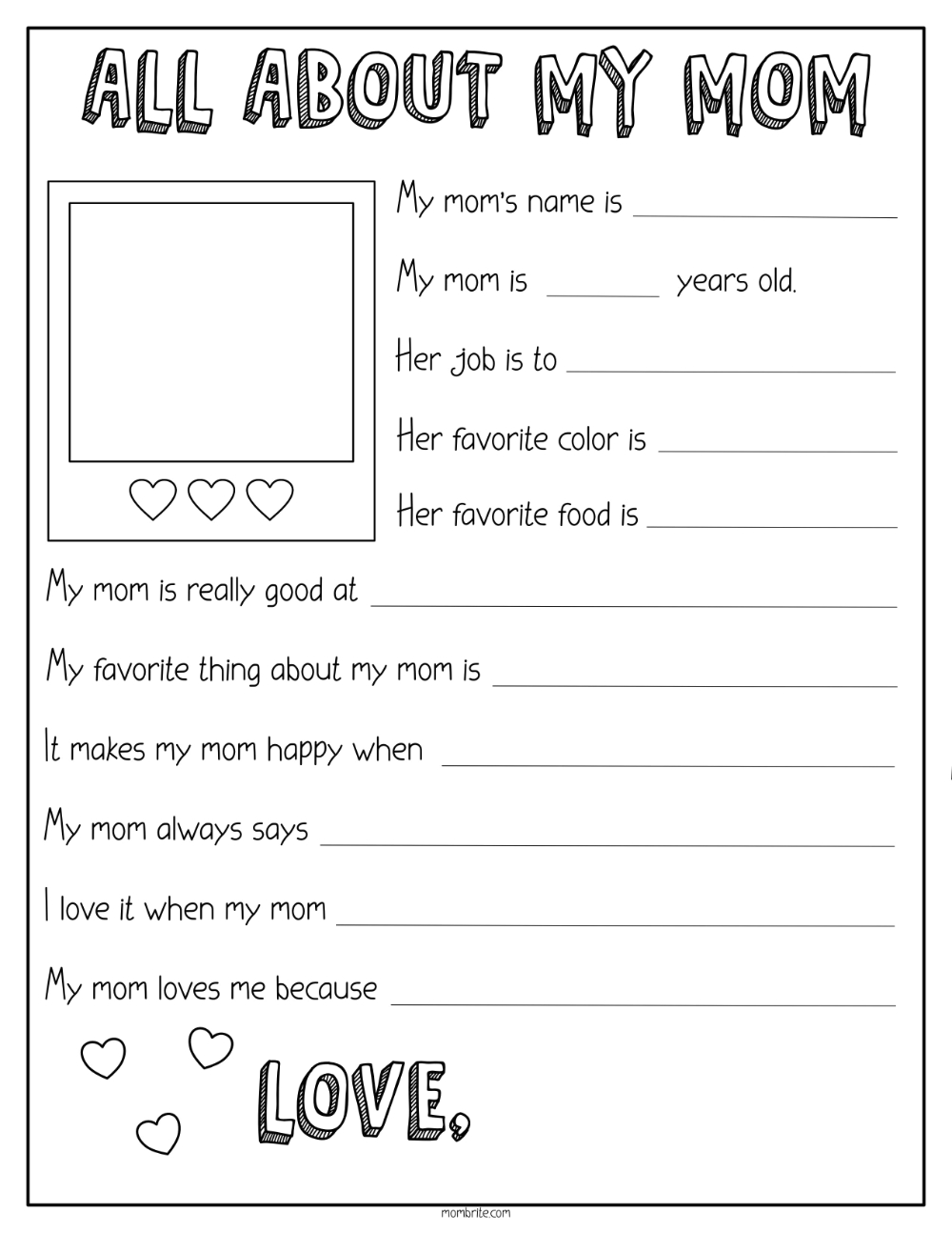 Mother&amp;#039;S Day Questionnaire: All About My Mom Printable | Mom throughout Free Printable Mothers Day Questions