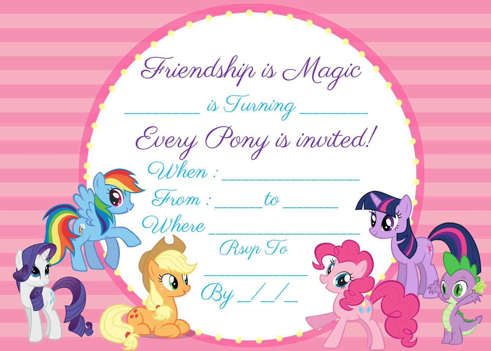 My Little Pony Invitation Free Instant Download | Encore Kids Parties with regard to Free My Little Pony Party Printables