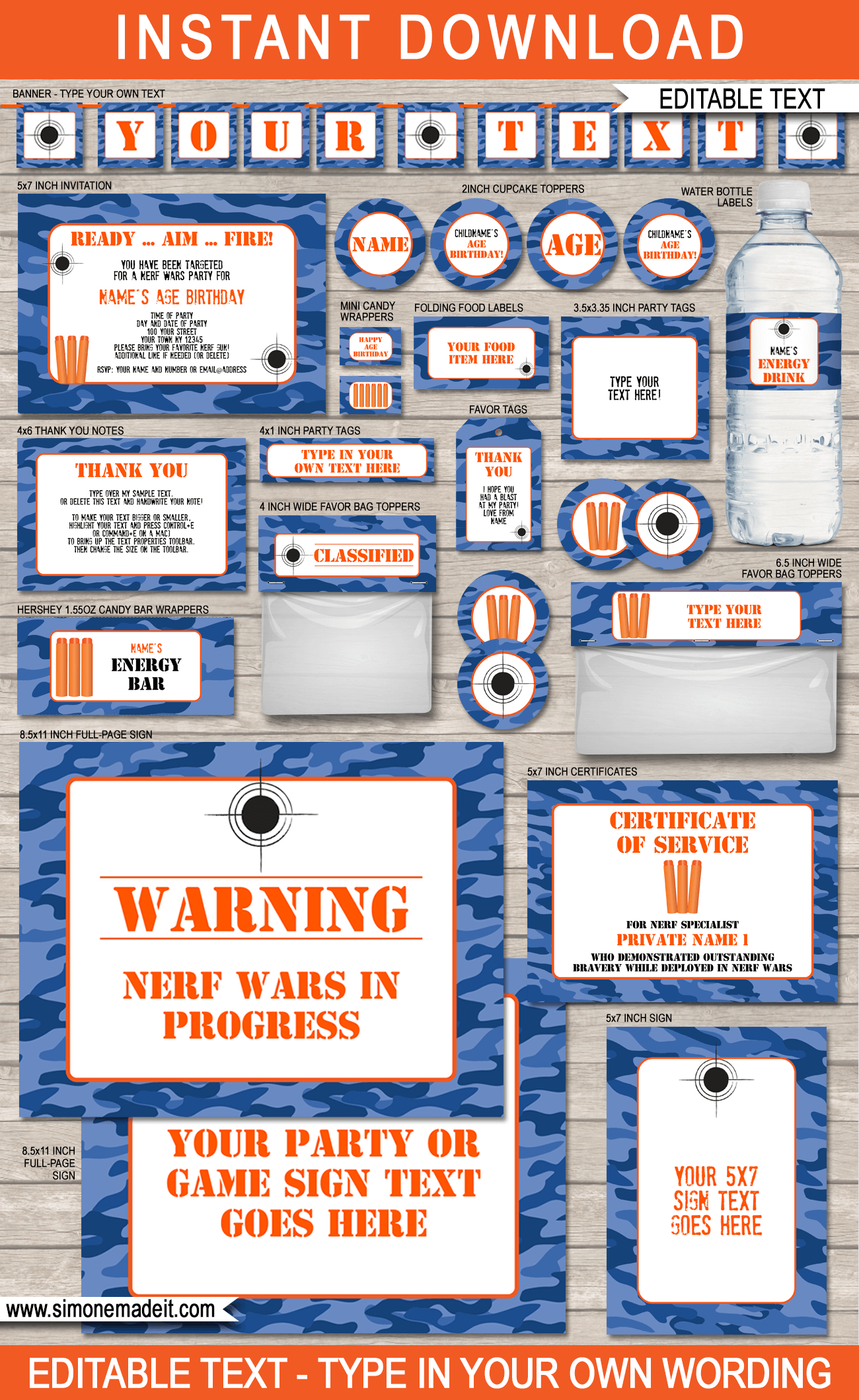 Nerf Party Printables, Invitations &amp;amp; Decorations - Blue Camo for Free Printable Nerf