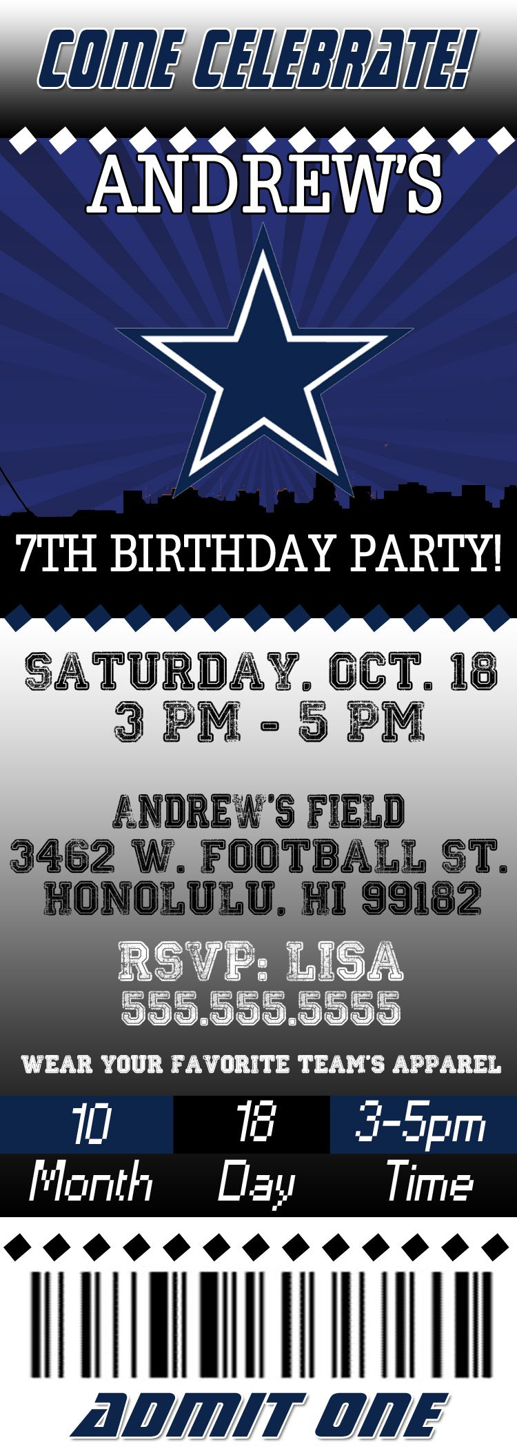 Nfl Dallas Cowboys Birthday Invitation | Dallas Cowboys Birthday with Free Printable Dallas Cowboys Birthday Invitations