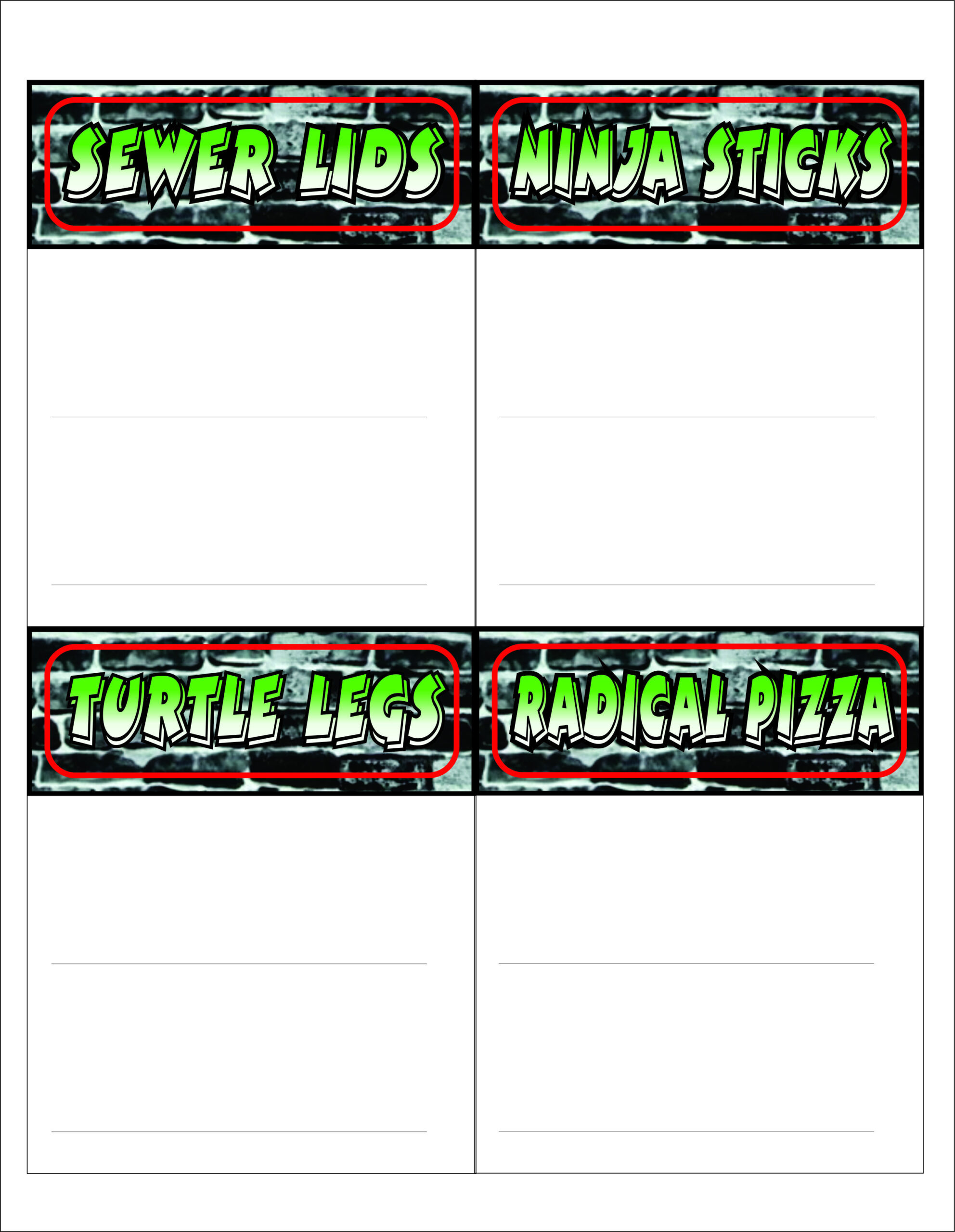 Ninja Turtle Party Food Labels intended for Free Printable Tmnt Food Labels