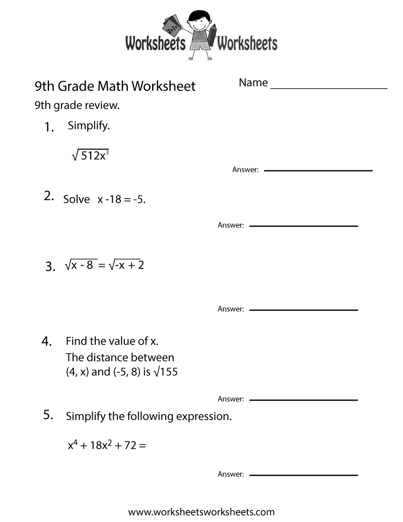 Ninth Grade Math Practice Worksheet | Worksheets Worksheets within Grade 9 Math Worksheets Printable Free With Answers