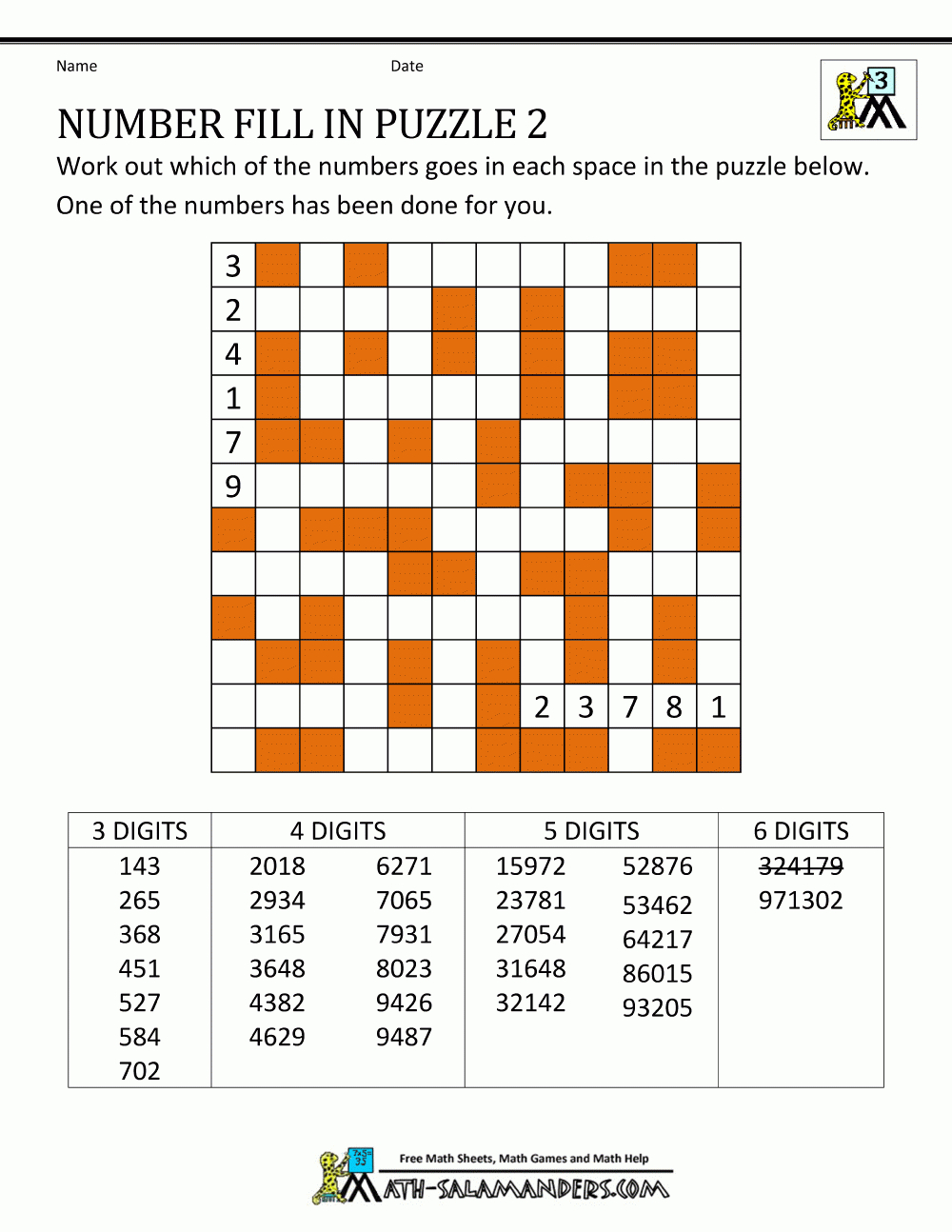 Number Fill In Puzzles with Free Printable Fill in Puzzles