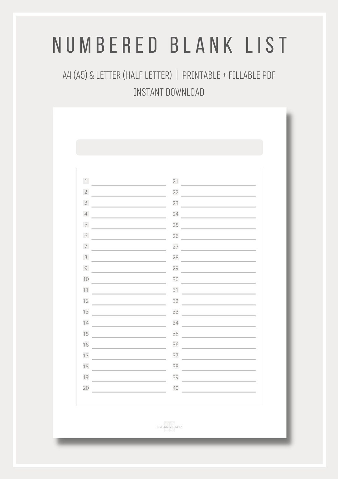 Numbered Blank List Simple List Template Printable List Digital List To Do List A4 And Letter Size Printable And Fillable Pdf - Etsy Norway with Free Printable Numbered List