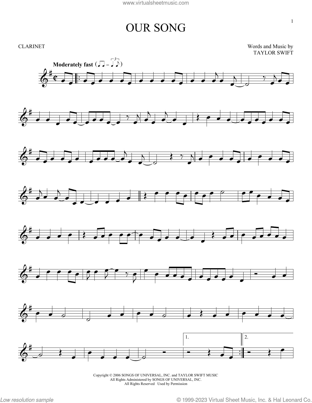 Our Song Sheet Music For Clarinet Solo (Pdf-Interactive) inside Free Sheet Music For Clarinet Printable