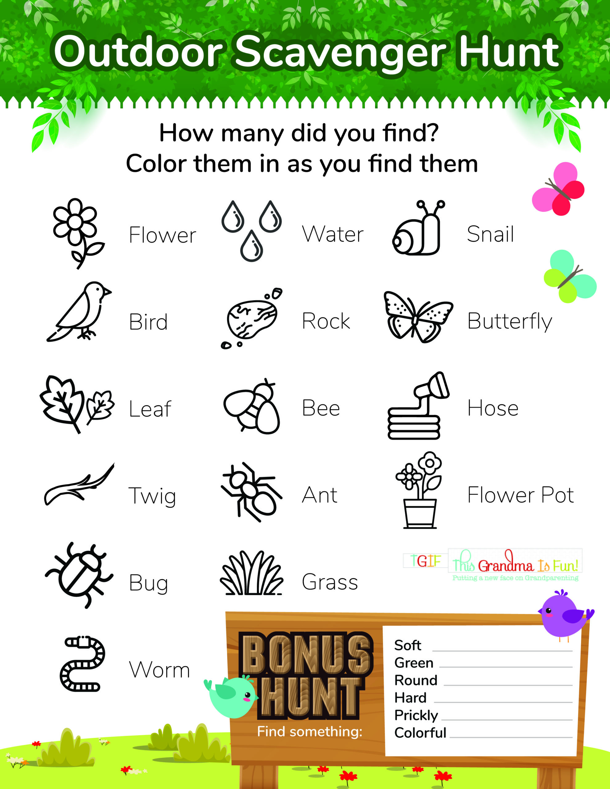 Outdoor Scavenger Hunt Free Printable - Tgif - This Grandma Is Fun pertaining to Free Printable Scavenger Hunt