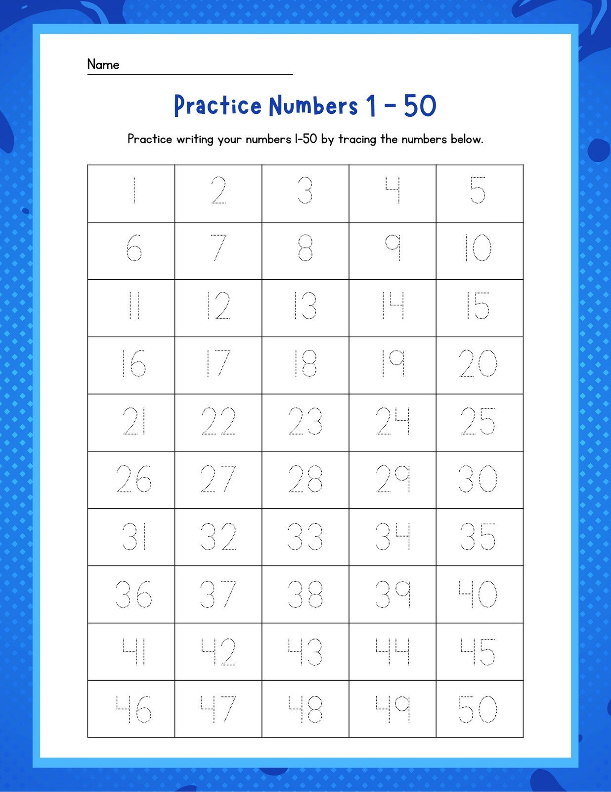 Page 2 - Free And Customizable Numbers Templates within Free Printable Tracing Numbers 1-50