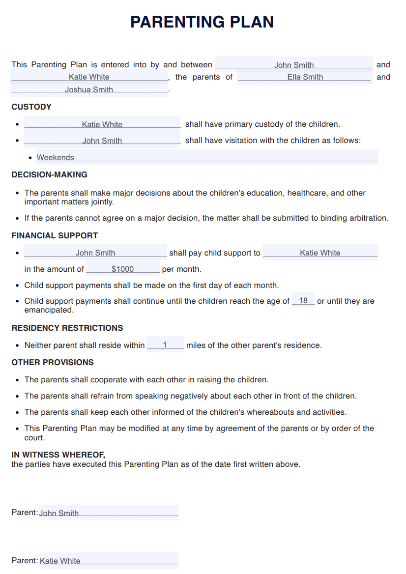 Parenting Plan Template &amp;amp; Example | Free Pdf Download for Free Printable Parenting Plan