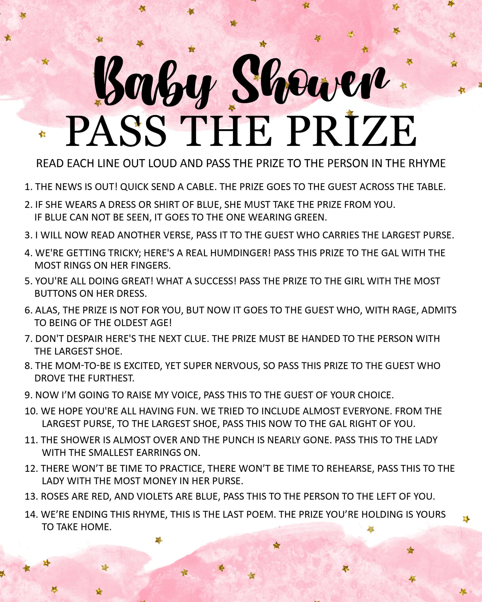 Pass The Prize Baby Shower Game Printable, Pass The Prize, Pink within Pass the Prize Baby Shower Game Free Printable